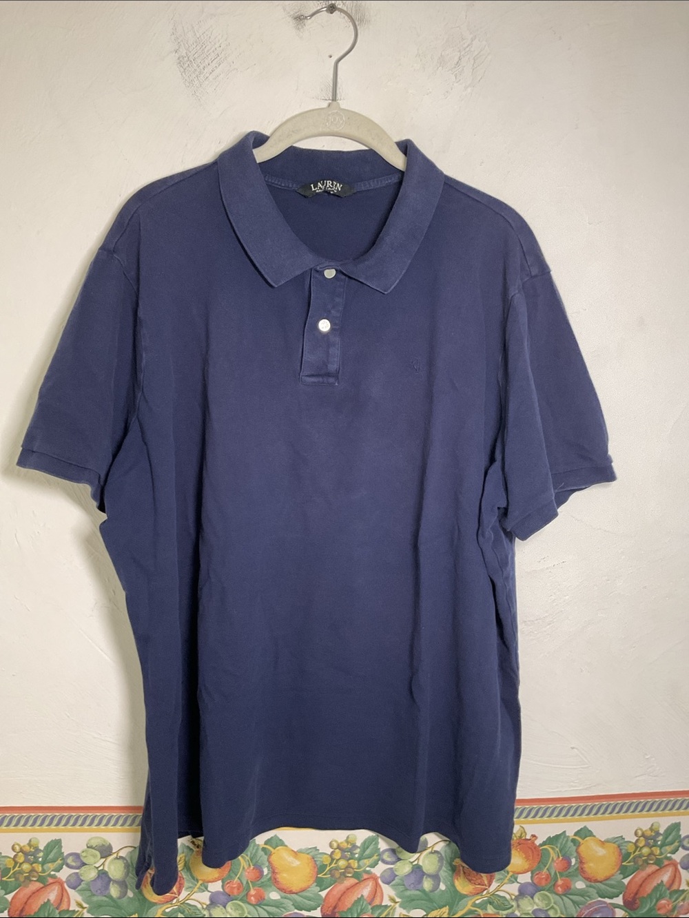 Lauren Ralph Lauren Navy Blue Cotton Pique Pearl Button Polo Top Size L/XL